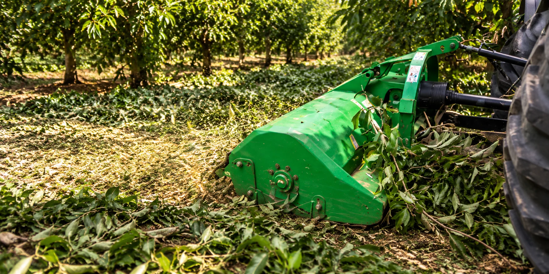 Agricultural mulching machinery for orchard and crop management